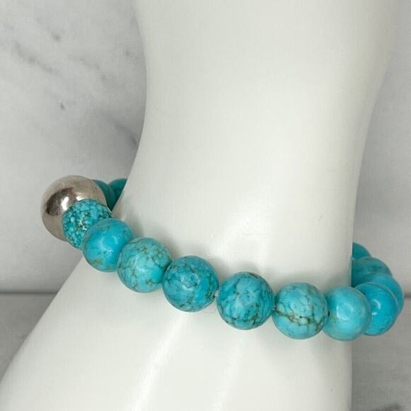 Faux Turquoise Bubble Beaded Stretch Bracelet - Picture 4 of 7